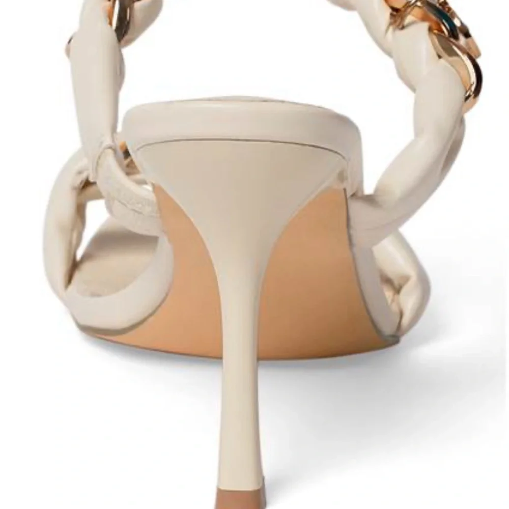 ELEGANT CHAIN DETAIL SLIP ON SANDALS COLOR CREAM CLASSY CHIC SZ 8